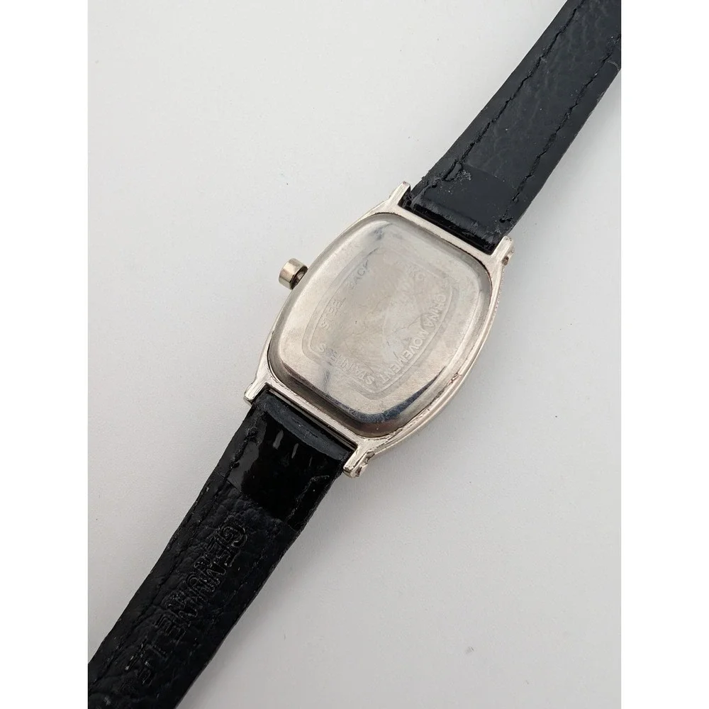 SKC Watch Women 23mm Silver Case Black Leather Band- New Battery